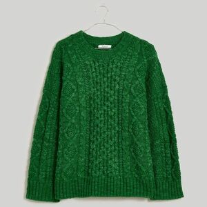 Madewell Cable-Knit Oversized Sweater in Varsity Green NWT